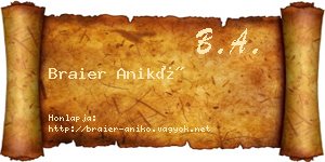 Braier Anikó névjegykártya